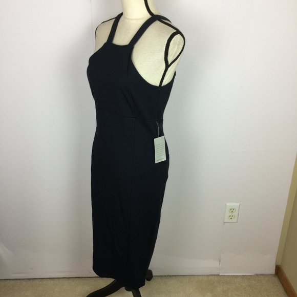 NWT Felicity and Coco Sheath Dress Sz L Womans Navy Knit Halter Neck Sleeveless - Picture 4 of 12